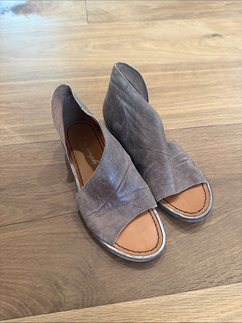 Free People Taupe Open-Front Leather Sandals